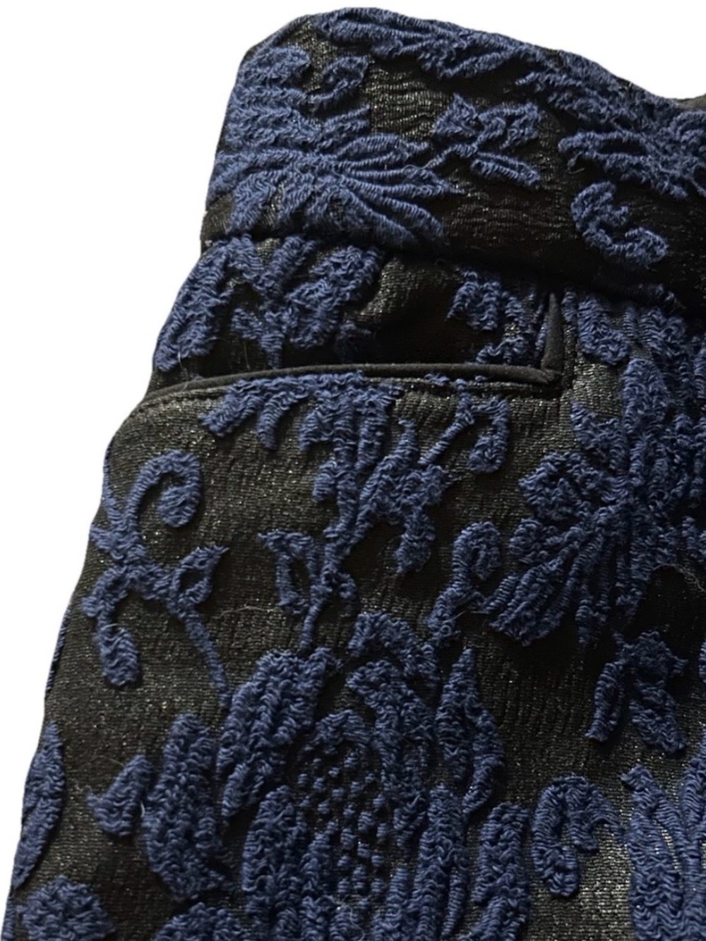 Soft Surroundings Navy Floral Jacquard Brocade Ankle Pants Size 6 - Picture 4 of 9